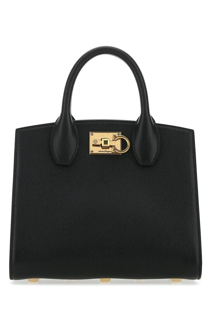 Salvatore Ferragamo Studio Top Handle Tote Leather Black